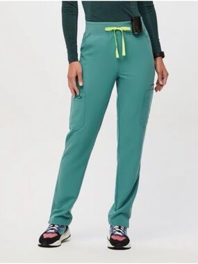 Figs High Waisted Yola Skinny Scrub Pants Small Cactus Blue Green Teal S